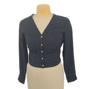 Madewell Polka Dot Button Front Top Womens Small Cropped Blouse Preppy Career